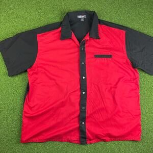Vintage Timeout Red Black Short Sleeve Button Up Bowling Shirt Sz 2XL